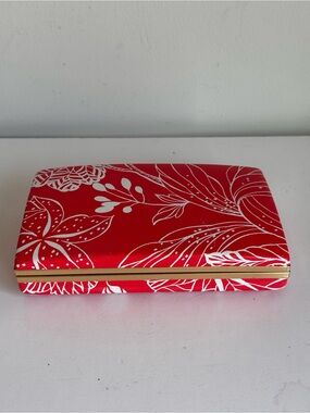 Vintage 1970s Clamshell Red Floral Earring Organizer Jewelry Box Case MCM Vanity